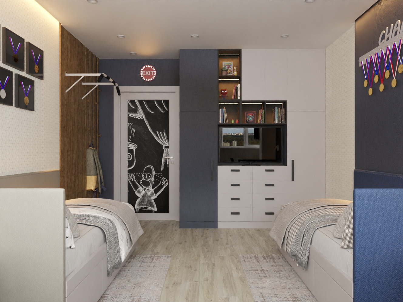 Квартира 64 кв/м в современном стиле, Ультрамарин