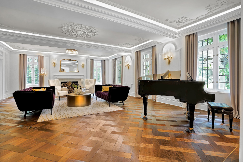 Grand Living Room with Ornate Plaster Ceiling & Herringbone Parquet Floor – Prin