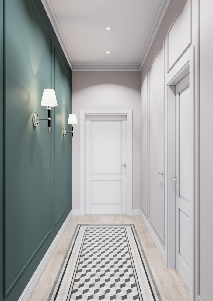 Дизайн интерьера в неоклассике с зелеными акцентами