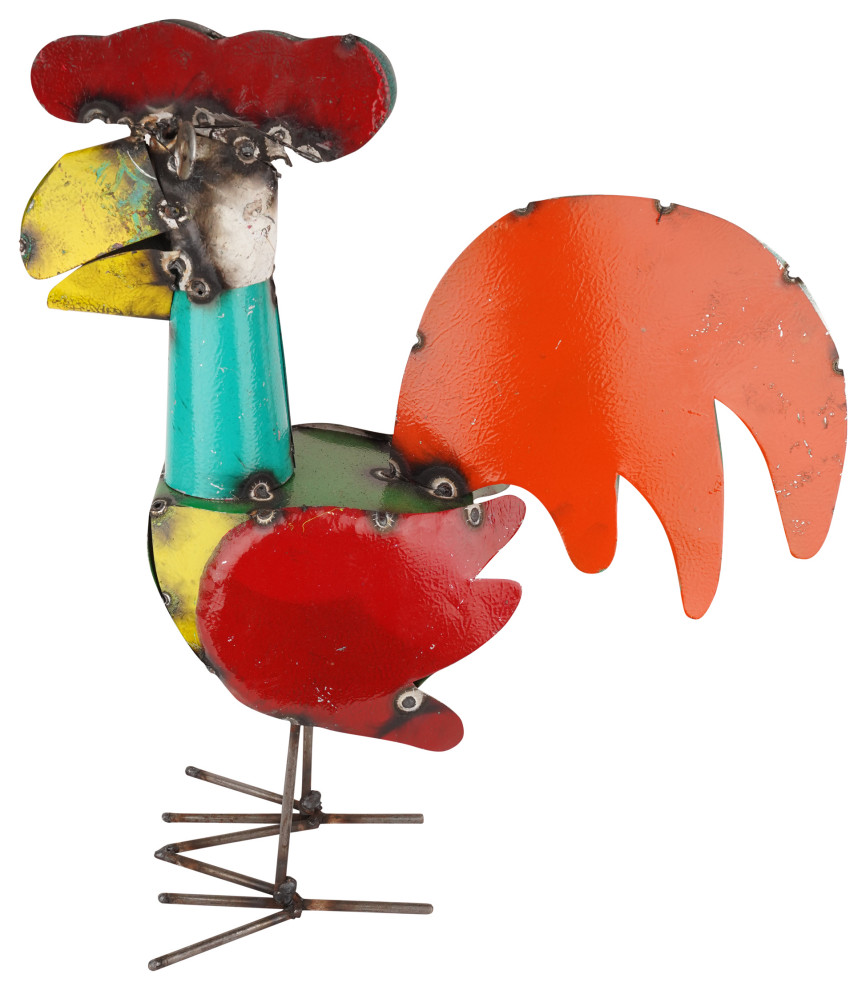 Recycled Metal Farmhouse, Garden Decor, Rooster, Multi-Colored, Small