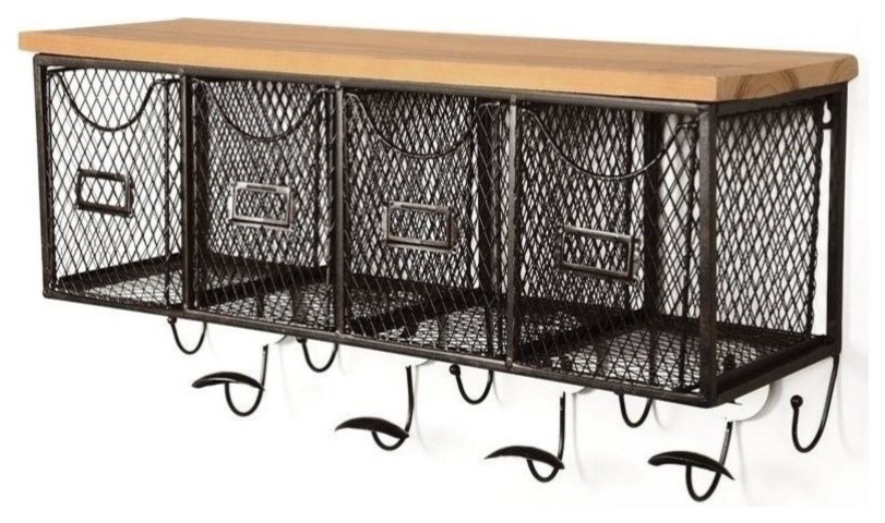 Pemberly Row 4 Basket Wall Organizer in Black and Brown