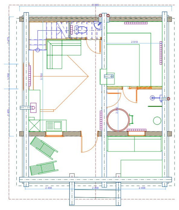 Проект бани из оцилиндрованного бруса д.Рай