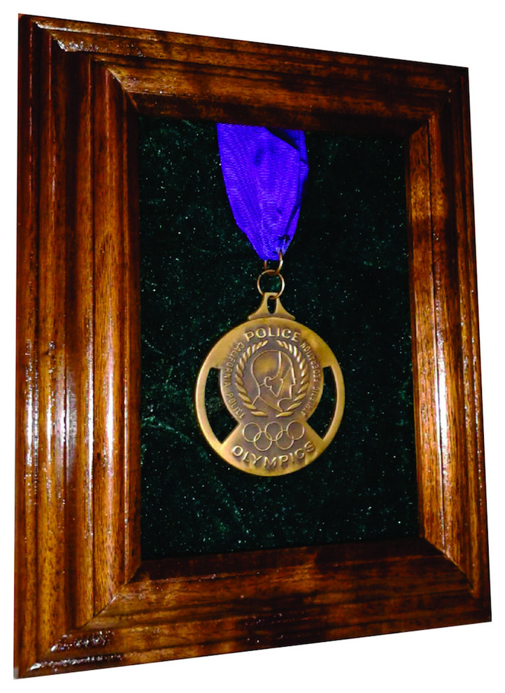 Solid Walnut Single Medal Awards Display Case, Blue