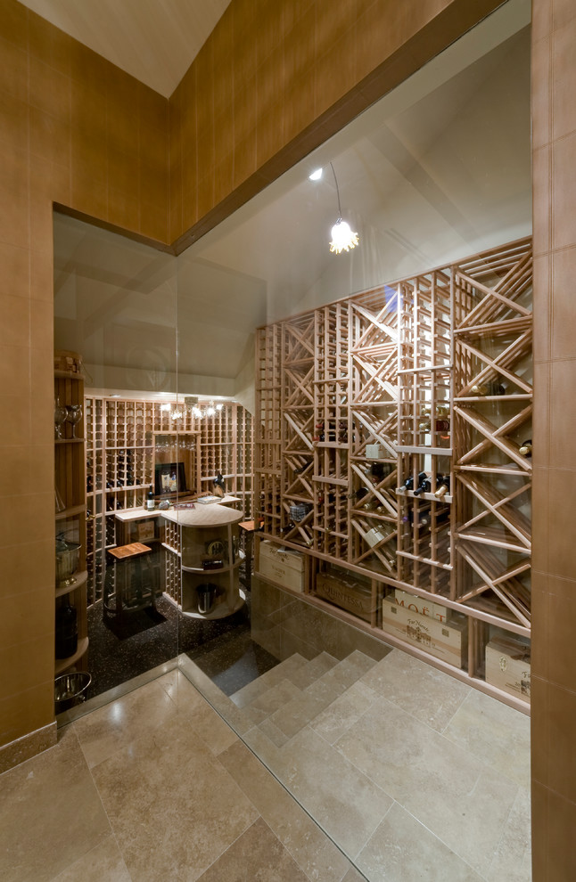 Photo of a contemporary wine cellar in Las Vegas with diamond bins.