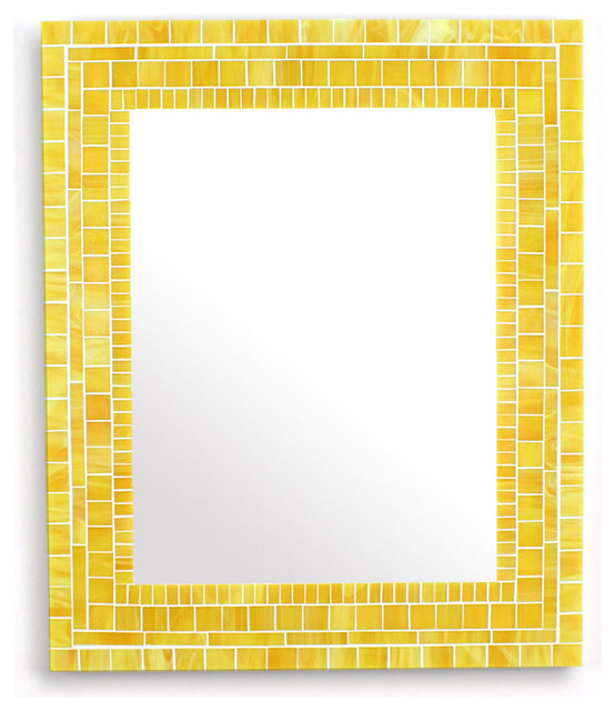 Decorative Yellow Mosaic Bathroom Wall Mirror Stained Glass Tiles 16 X20