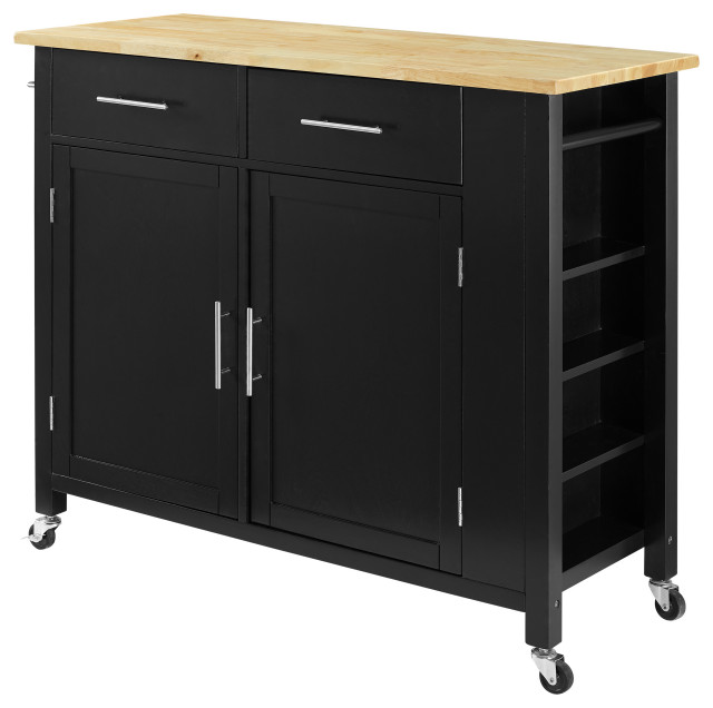 Savannah Wood Top Full-Size Kitchen Island Cart - Transitional ...