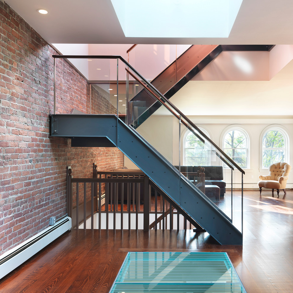 Design ideas for a small contemporary u-shaped staircase in Bridgeport.