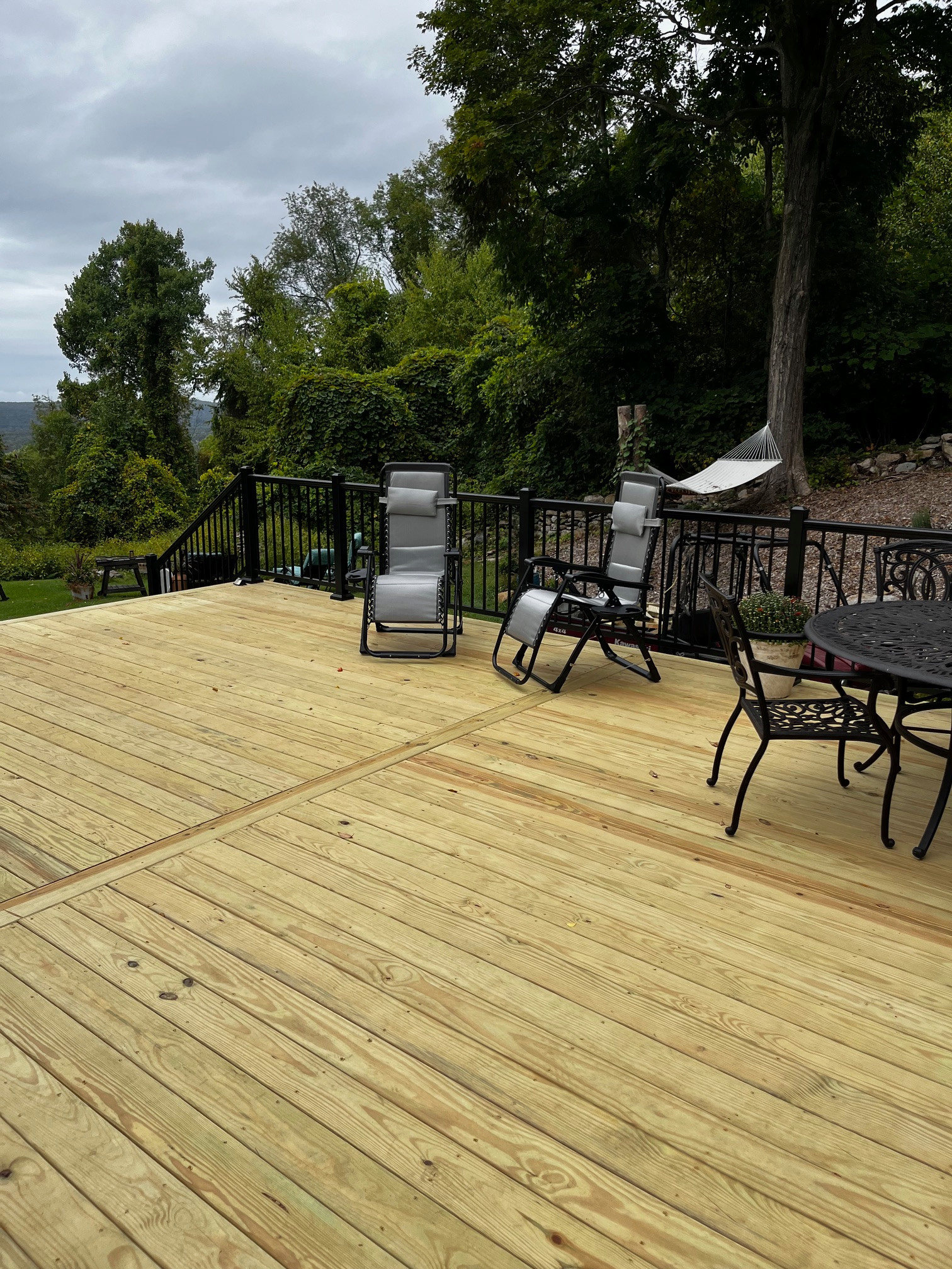Large pressure treated wood deck