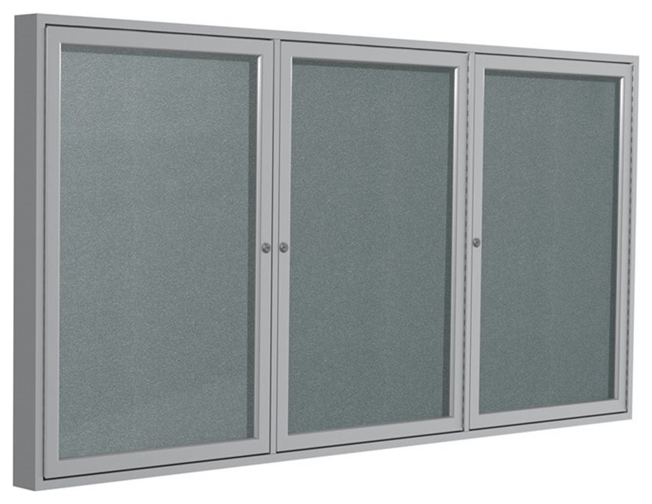 UrbanPro Vinyl 48" x 96" 3 Door Enclosed Bulletin Board in Stone