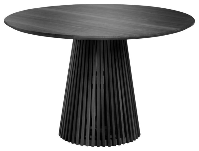 Round Black Teak Wood Pedestal Dining, Round Wooden Pedestal Dining Table