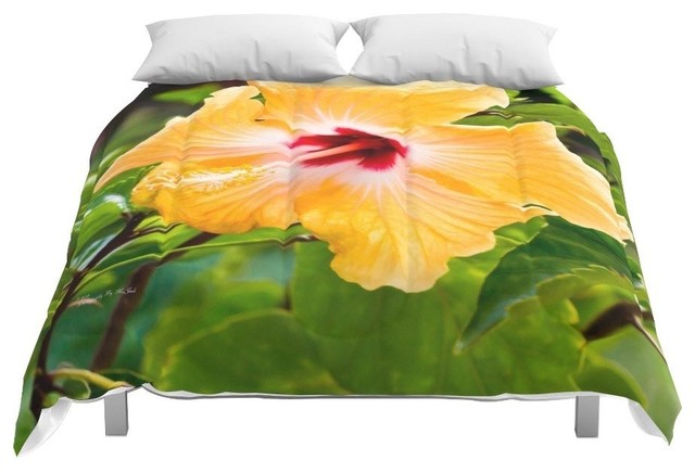 Society6 Yellow And Red Hibiscus Comforter Tropical Comforters