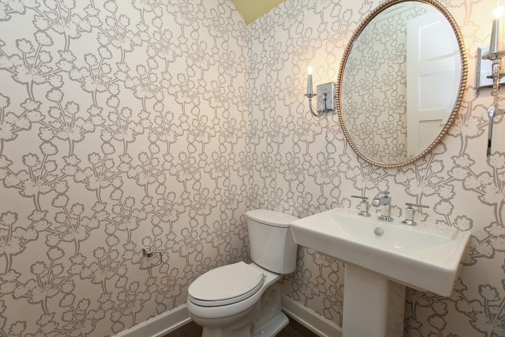 Bathroom - contemporary bathroom idea in Minneapolis with a pedestal sink and multicolored walls