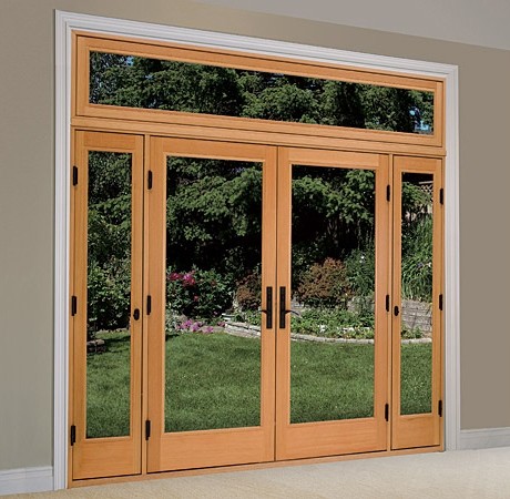 Inspiration for a large transitional front door remodel in Phoenix with gray walls and a glass front door