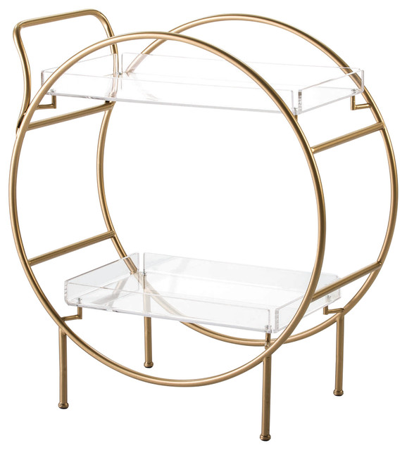 Round Gold Bar Cart With Transparent Shelves