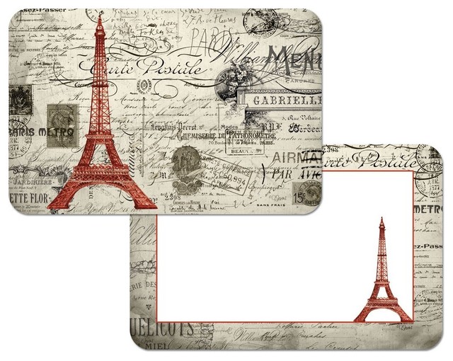 Reversible Plastic Wipe Clean Placemats, Eiffel Tower Vintage Paris, Set of 4