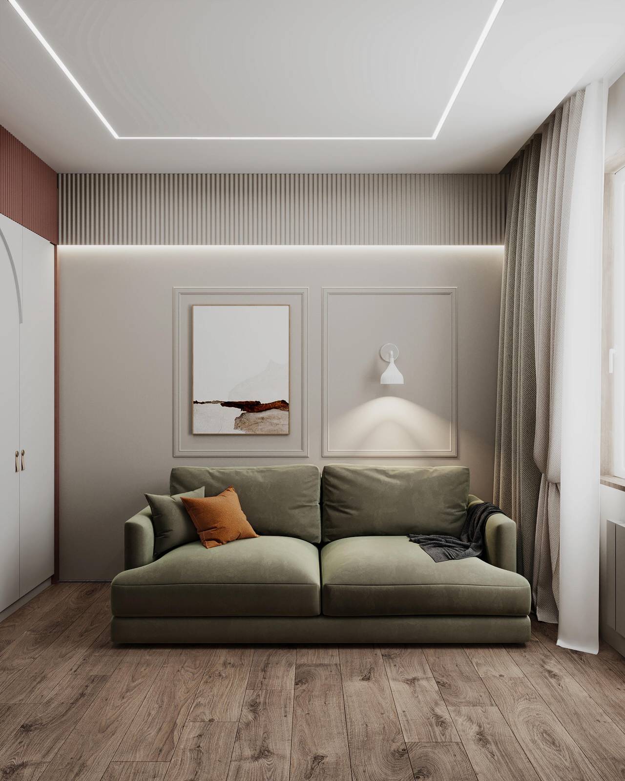 Дизайн интерьера квартиры в стиле джапанди с элементами бохо в ЖК "Квартал Che"