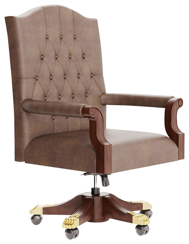 Dubrovnik Mahogany Wood Tufted Home Office Chair - Rustic - Office ...