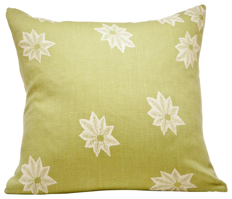 Indochine Sea Fern Floral Pillow, Moss/Tan