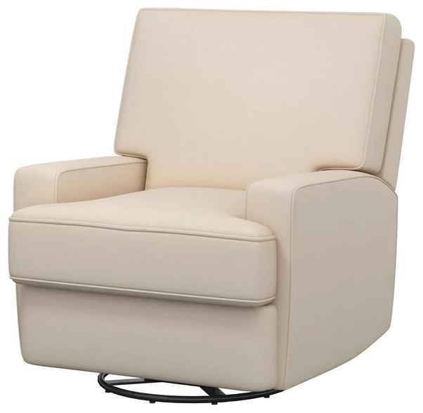 Modern Recliner Glider Chair, Square Design With Swiveling Coil Seat, Beige