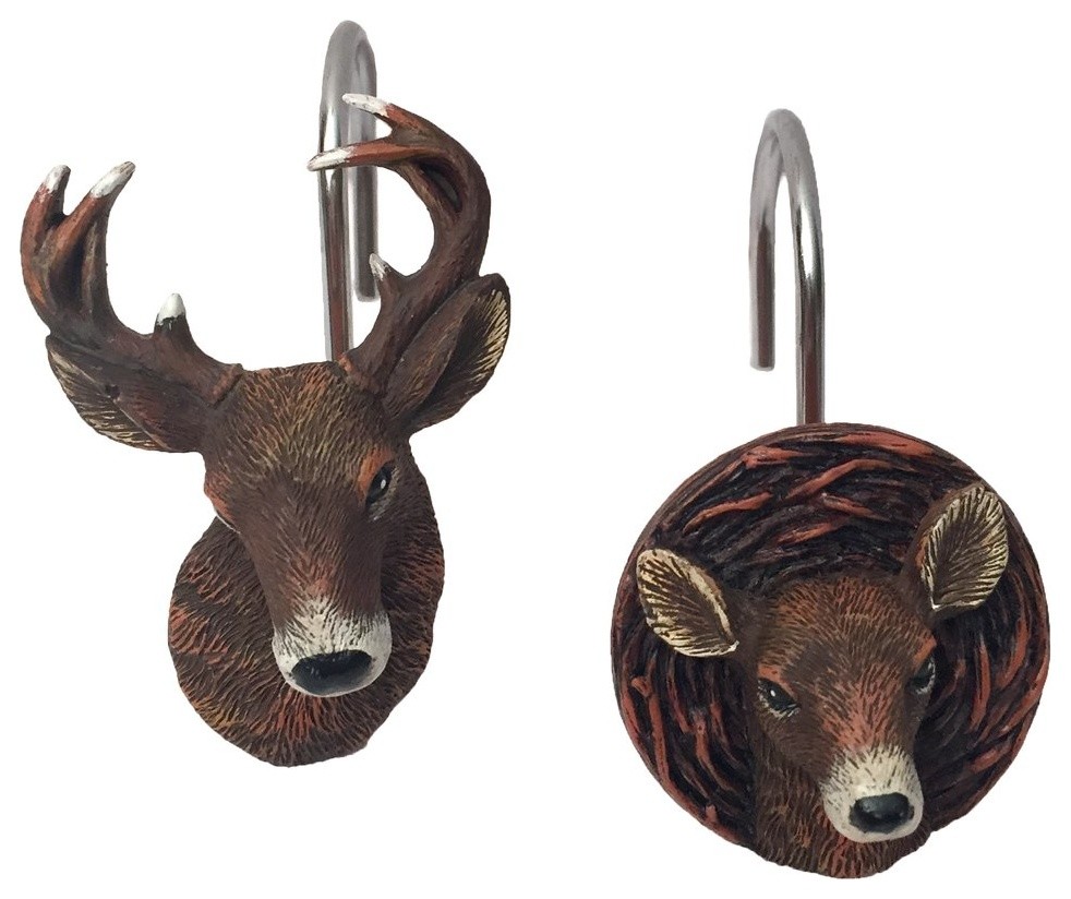 Deer Time Shower Curtain Hooks, 12 Pieces Rustic Shower Curtain