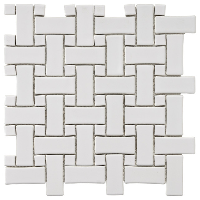 SomerTile 9.75x9.75-in Basket Weave 1x2.5-in White Porcelain Mosaic Tile (Pack o