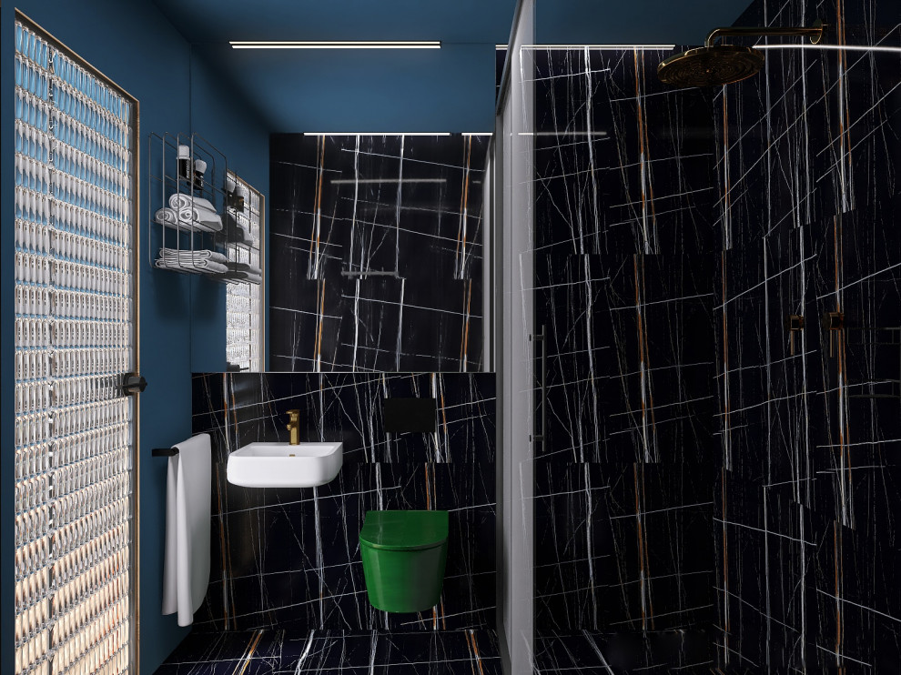 Дизайн спальни, совмещенной с санузлом, для молодого человека