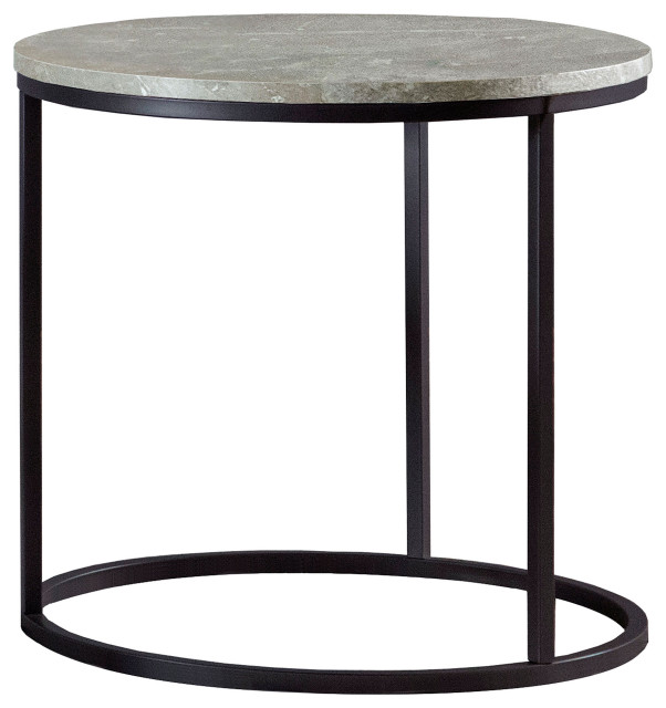 Lainey Faux Marble Round Top End Table Grey and Gunmetal Transitional