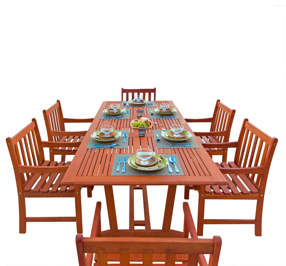 Malibu Outdoor 7Piece Wood Patio Dining Set, Extension Table