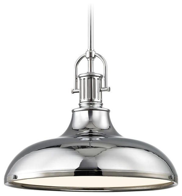 Industrial Pendant Light With Metal Shade 15.63"", Chrome Pendant