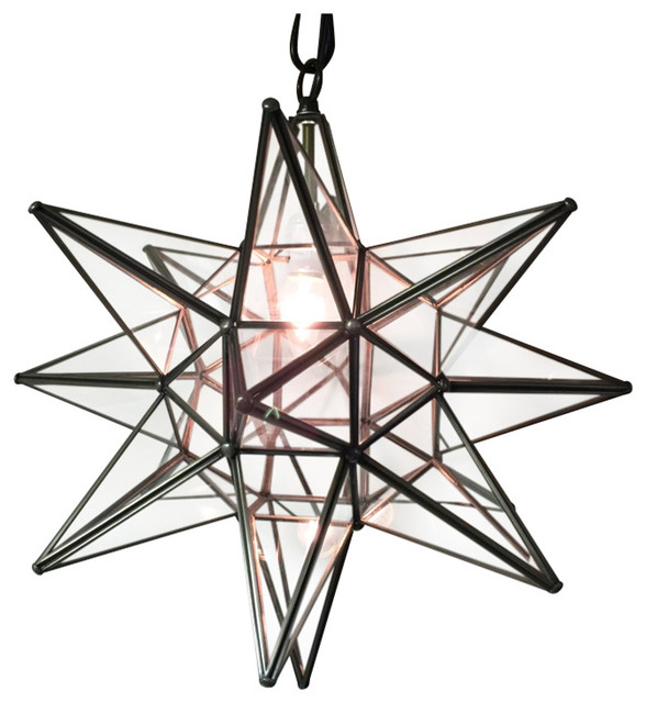 Moravian Star Light, Clear Glass With Bronze Trim, 10" Diameter, With Mount Kit