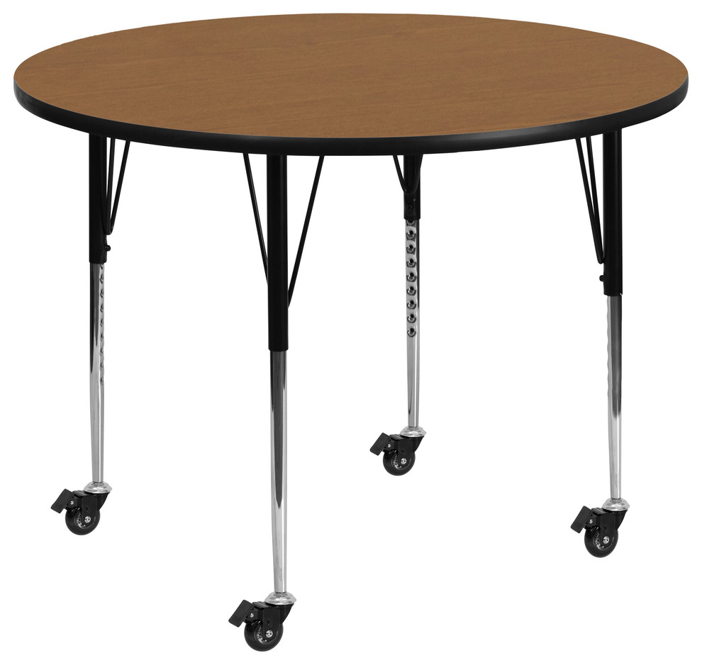 Mobile 42'' Round Activity Table With Oak Thermal Fused Laminate Top