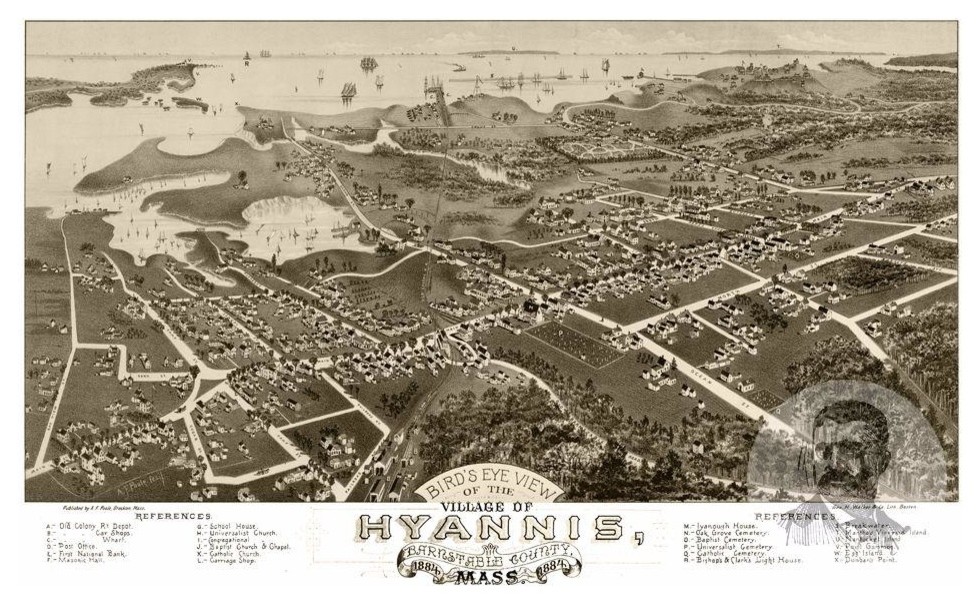 Historic Hyannis, MA Map 1884, Vintage Massachusetts Art Print Decor
