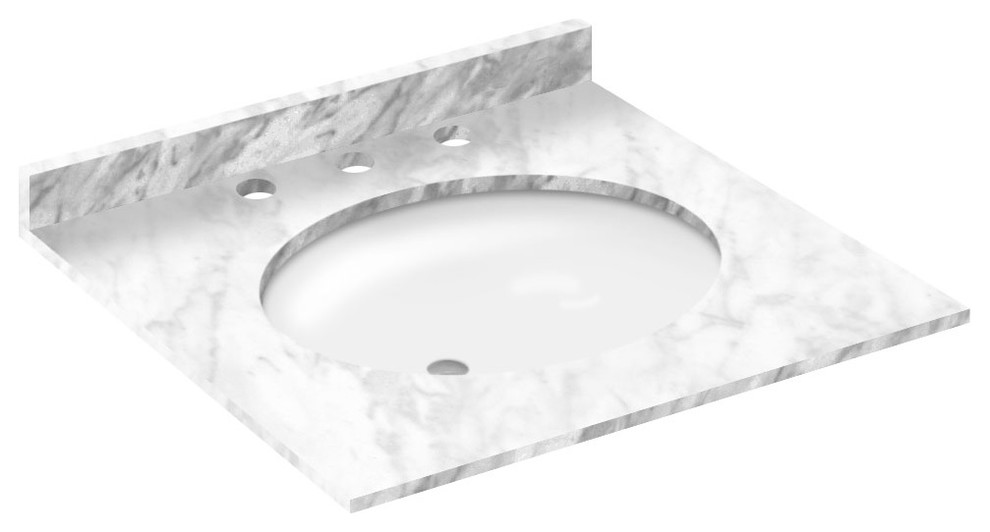 Cara White Marble Vanity Tops, 25"x22" (8" Faucet Spread) Contemporary Vanity Tops And Side