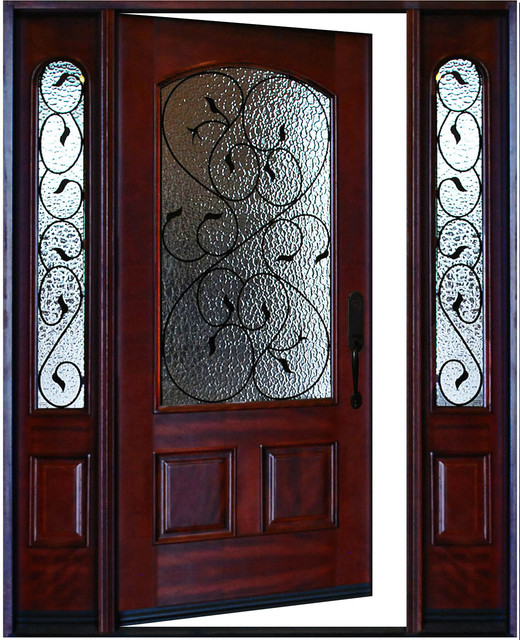 Exterior Front Entry Valencia Deluxe Wood Door With Sidelights Left Exterior Front Entry Valencia Deluxe Wood Door With Sidelights Left Swing In