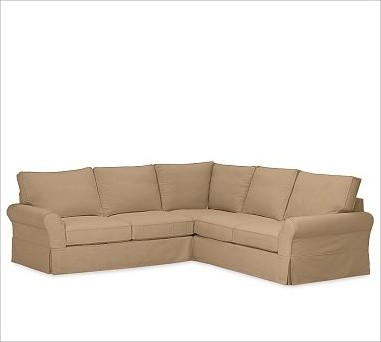PB Comfort Roll-Arm 3-Piece L Shaped Sectional Slipcovers, Brushed Canvas Walnut