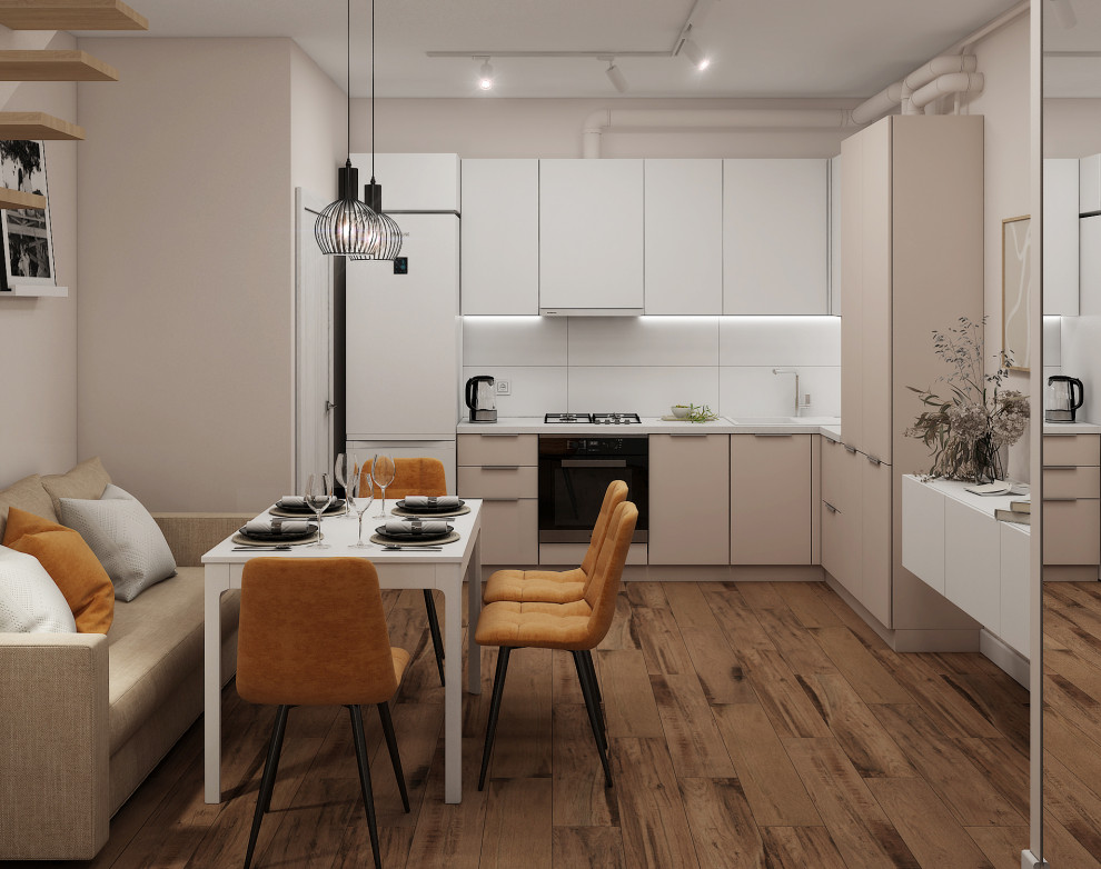 Кухня-гостиная, ванная. Таунхаус "Волжские пенаты" г. Ярославль 2021год