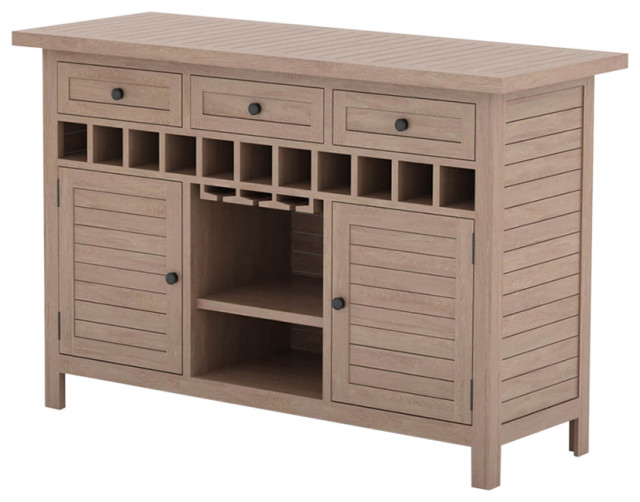 Wismar Teak Wood Outdoor Bar with Built in Glass Rack Rustic Dining Tables by