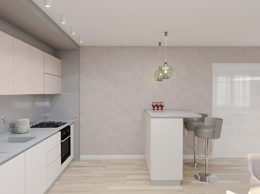 Кухня-гостиная в пудровых тонах