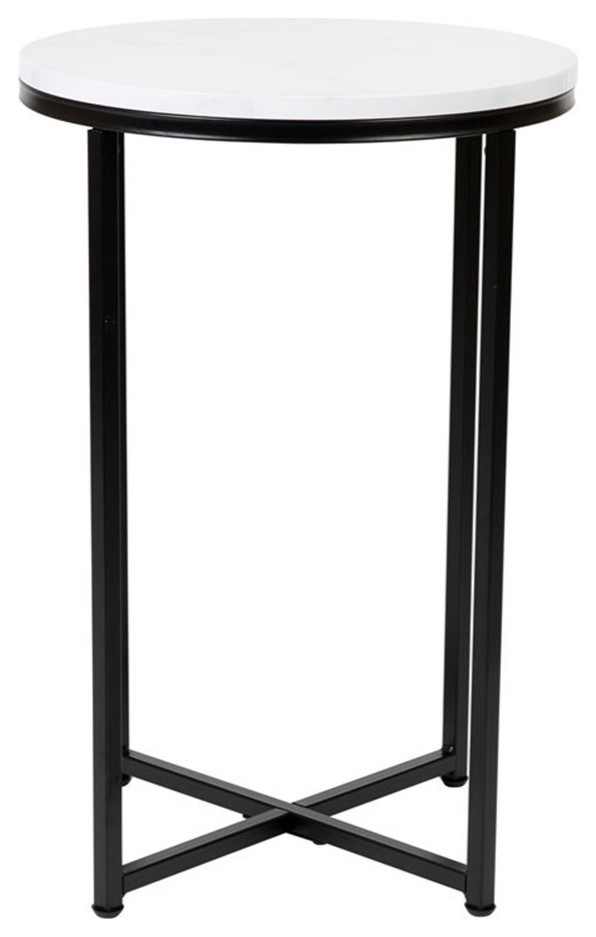 Flash Furniture Hampstead Metal End Table with Crisscross Frame in White/Black