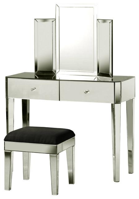 2 Piece Tri Fold Vanity Mirror Set Polished Steel Finish Black 2 Piece Tri Fold Vanity Mirror Set Polished Steel Finish Black Cushion
