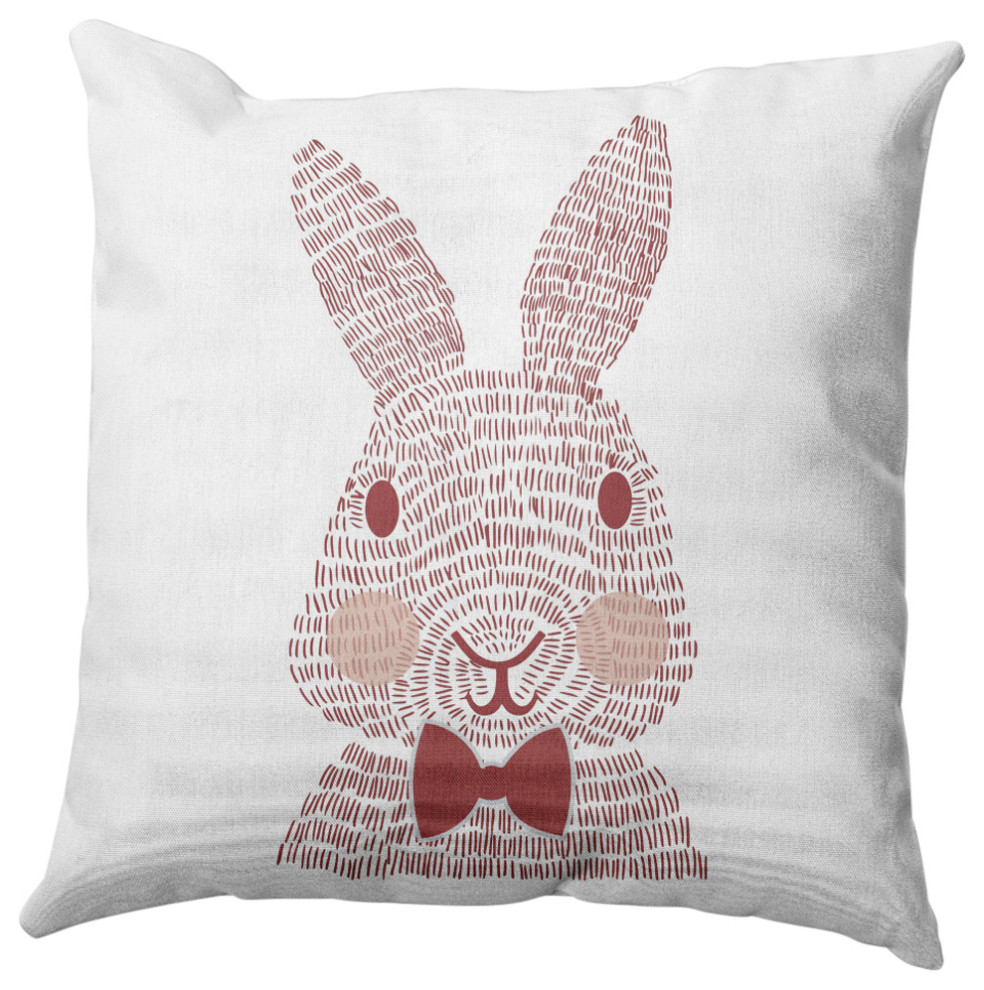 Monochrome Bunny Easter Decorative Throw Pillow, Ligonberry Red, 16x16"