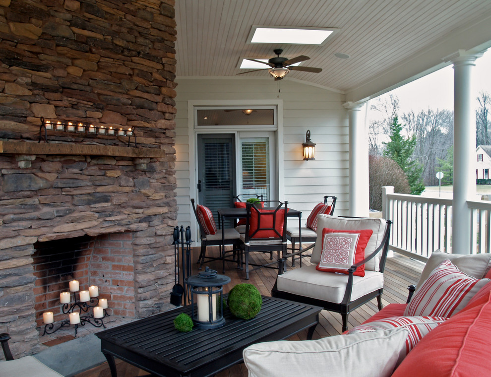 This is an example of a traditional verandah in Philadelphia with a fire feature.