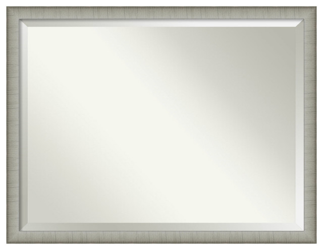 Elegant Brushed Pewter Narrow Beveled Wall Mirror - 43 x 33 in.