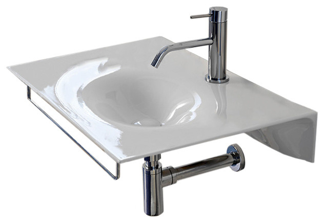 Ultra Thin White Ceramic Wall Mounted Sink With Chrome ...