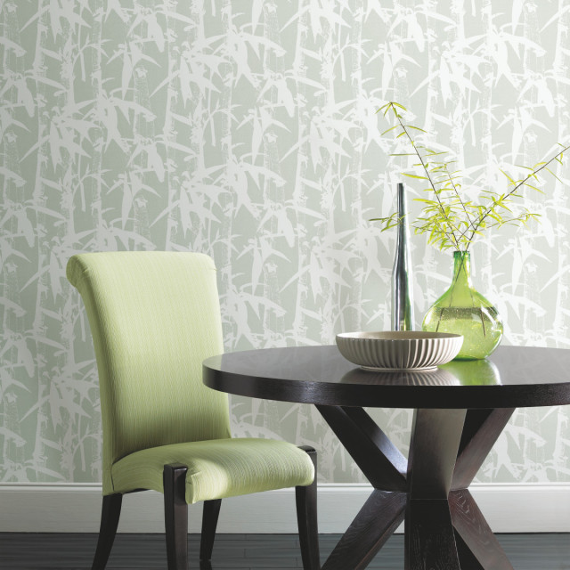 Modern Bamboo Peel and Stick Wallpaper, Green Asian Wallpaper by
