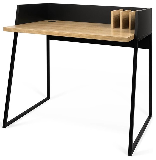 Small Scale Work Desk Oak Pure Black Contemporary Desks And