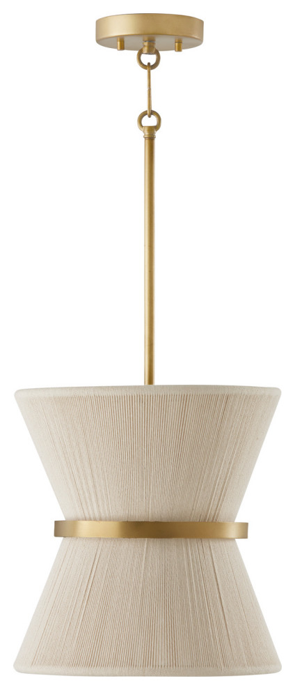 Cecilia One Light Pendant, Bleached Natural Rope and Patinaed Brass