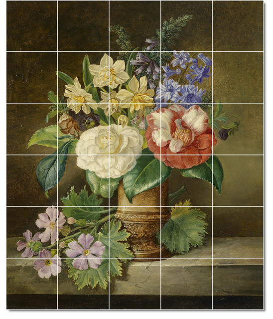 Franz Xaver Petter Flowers Painting Ceramic Tile Mural #43, 60"x72"
