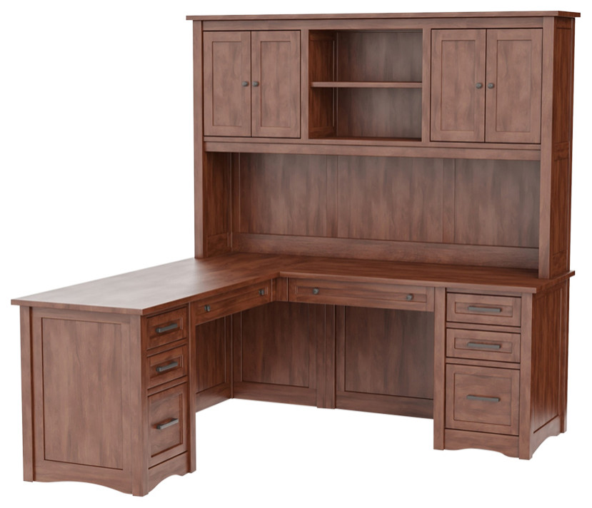 Dubrovnik Solid Wood Executive LShaped Home Office Desk With Hutch