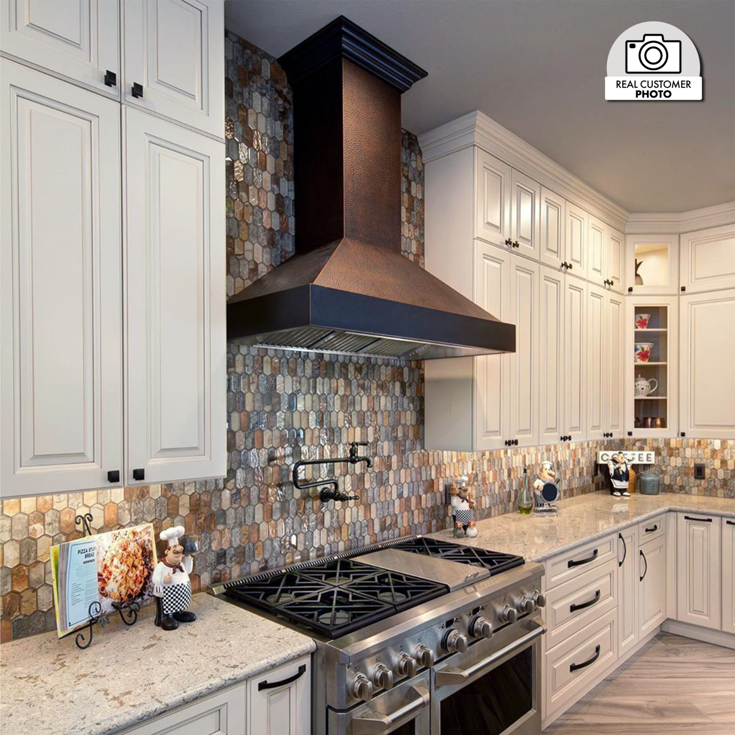 Kitchens featuring a ZLINE Copper Wall Range Hood